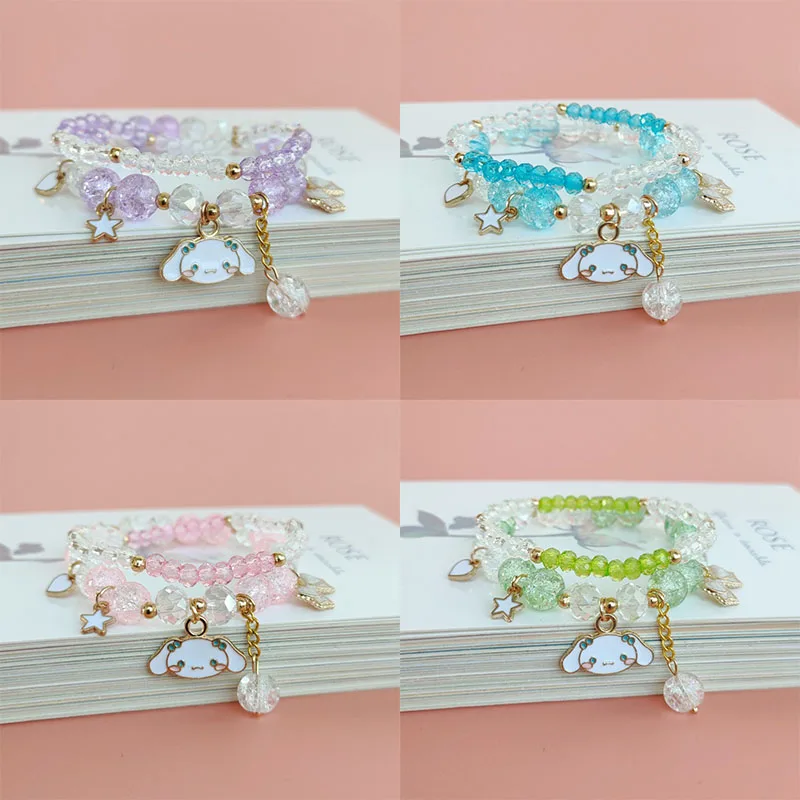 

Sanrio Cinnamoroll Kawaii Summer Cool Double-Layer Bracelet Cute Cartoon Girl Crystal Bracelet Jewelry Children's Gift