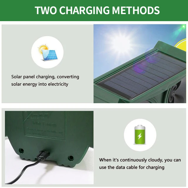 Napenergia Madárcsökkentő Ultrahangos Állati Visszatelepítő Kültéri Macska Visszataszító Kutya Elrettentő, Villogó Fény Retellel - Image 3