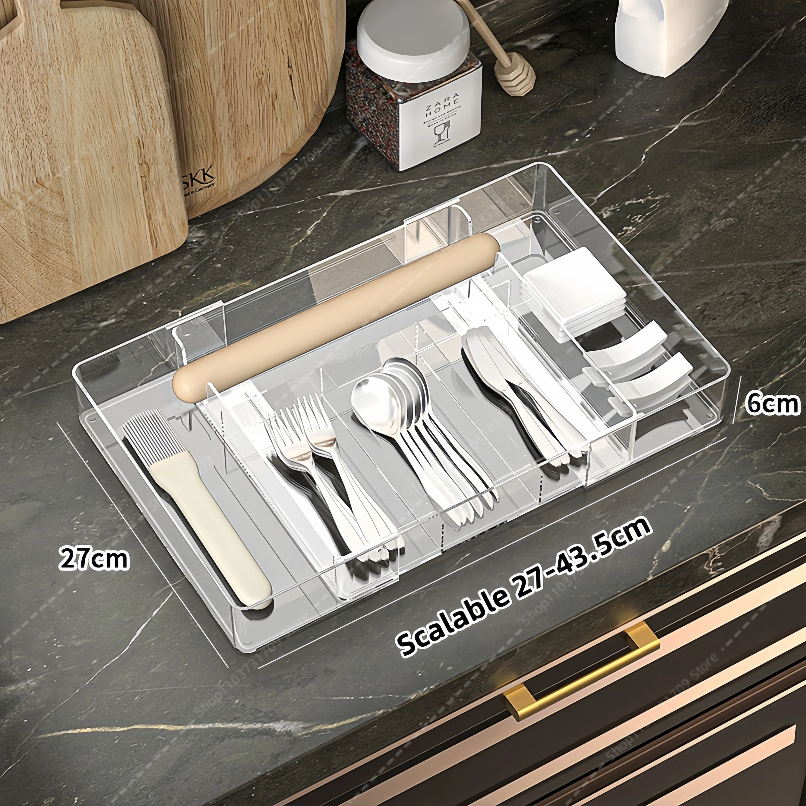 Kitchen Silverware Drawer Organizer Expandable Utensil Tray Adjustable for Spoons Forks Knives Flatware and Cutlery Organizer 5