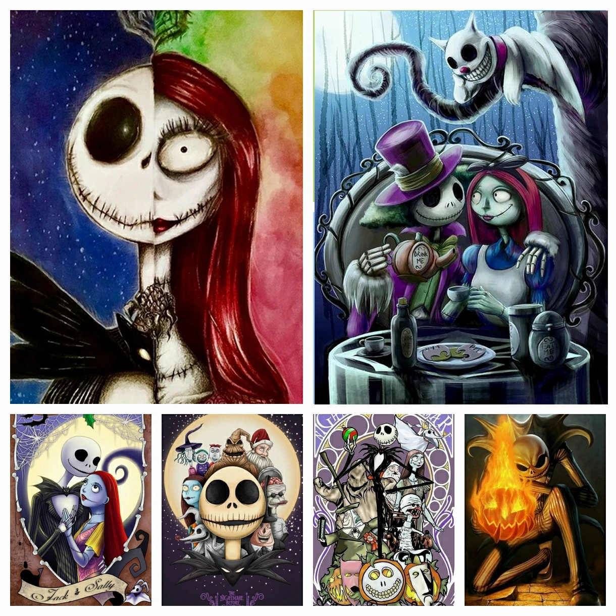 Dibujo animado de pesadilla antes de Navidad, Jack y Sally de Disney,  pintura de diamantes 5D DIY, punto de cruz, diamantes de imitación, regalo  de cumpleaños para niños| | - AliExpress