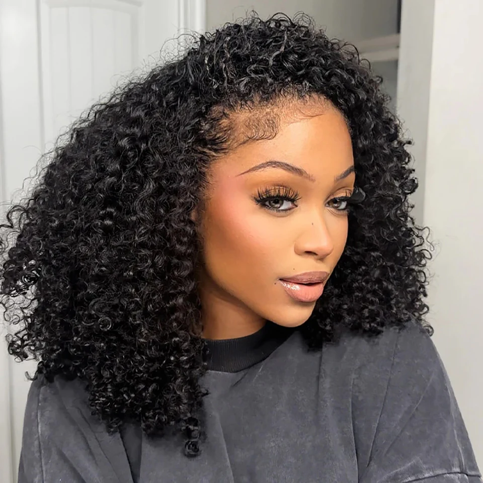 Kinky Curly Half Wig Human Hair Glueless Wear Go Wig 4C Afro Kinky Curly Headband Wig 3 IN 1 Half Wig Flip Over Clip Ins Wig 4