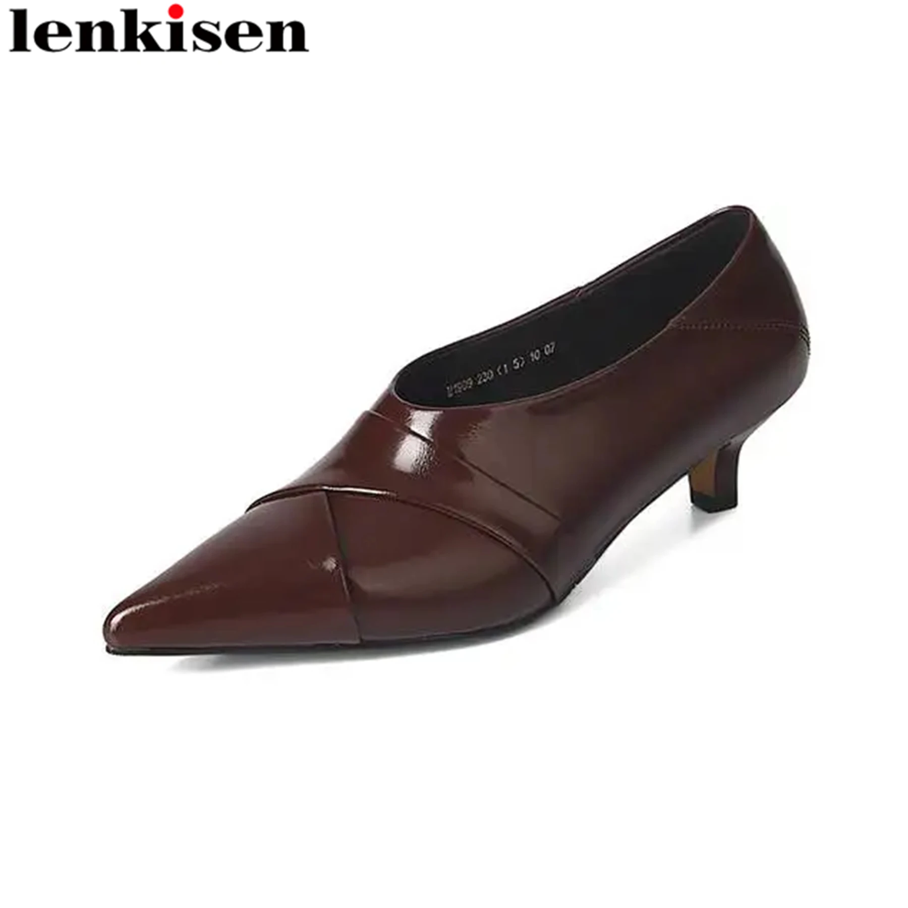 

Lenkisen 2024 Sheep Leather Stiletto Med Heels Spring Summer Pointed Toe Vintage Deep Mouth Office Lady Dress Casual Women Pumps