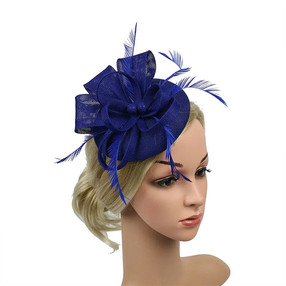 Women Wedding Evening Party Mesh Headband Flower Hat Fascinator Caps Feather Ladies Hat