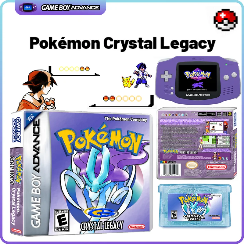 

Pokémon Crystal Legacy for GBA/NDS Cartridge Game Cassette Gen 2 English Suicune Pikachu Charizard Collection Cards Toys Gifts