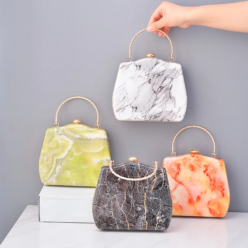 Stylish Stone Grain Woman Evening Handbags Light Green Small Wedding Hand Bag Elegant Night Party Bags Orange Purse for Womans