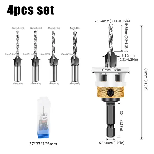 Woodworking Limit Four Edge Countersink Drill Alloy Drill Cone Drill Adjustable Depth Step Drill Screw Countersink Drill Bit - Image 14