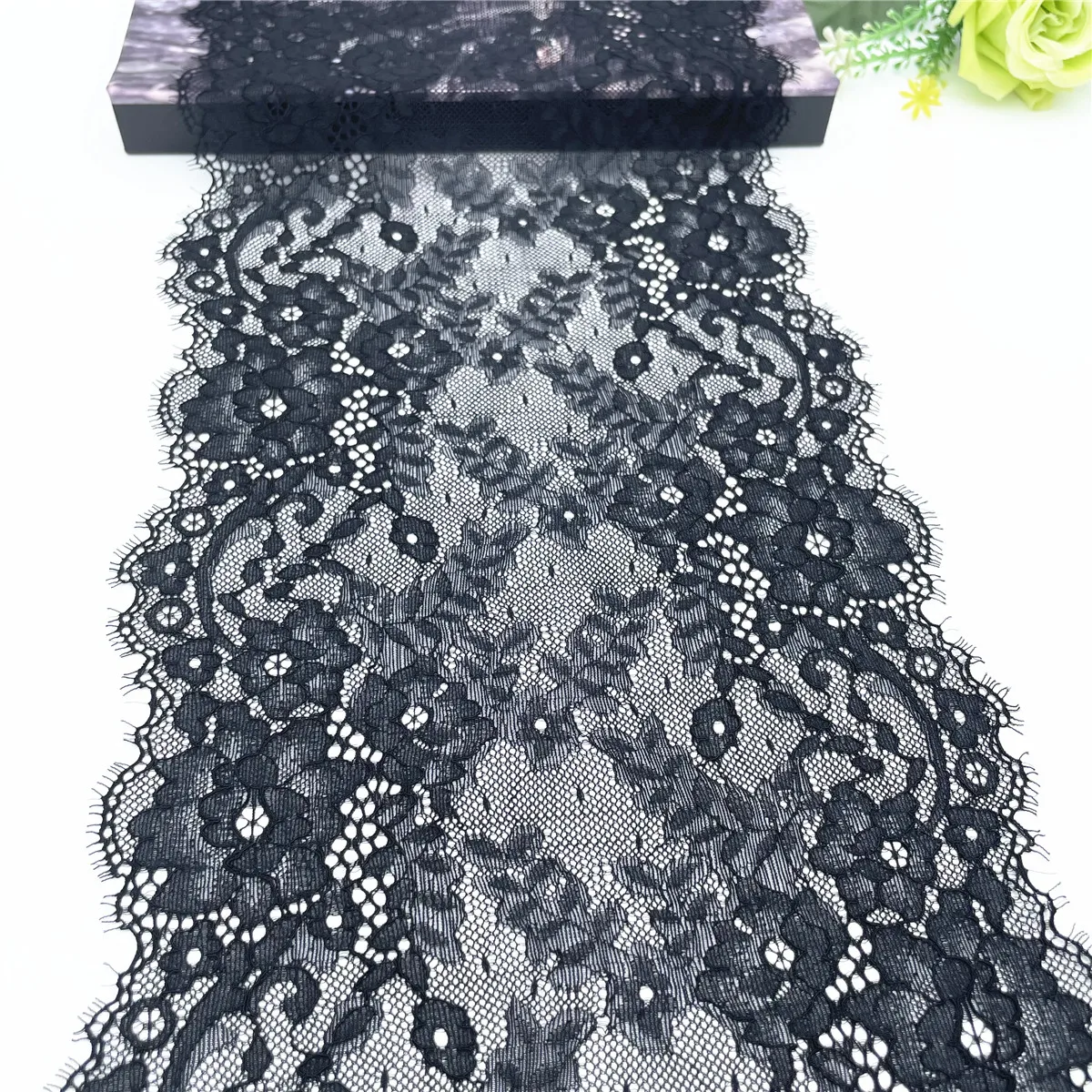 3y/lot 21.50cm 3 Colors Black Blue Eyelash Elastic Stretch Lace trim Skirt Hem Underwear Sewing Craft DIY Apparel Fabrics Lace 5