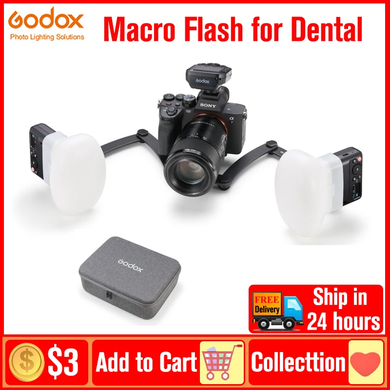 Godox MF12-DK1 TTL Macro Flash Automatic Metering HSS Ring Flash 2.4 GHz Wireless Control Speedlight Fill light for Dental Sony
