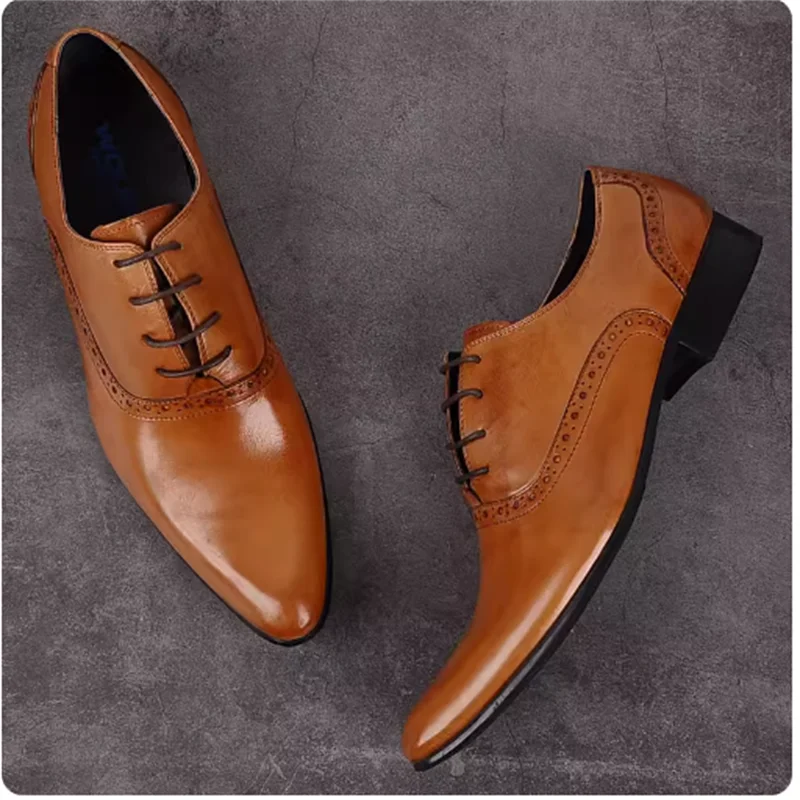 Leather pointed leather shoes man, tide shoes, dress derby shoes, carved Oxford Shoes, breathable, married, large