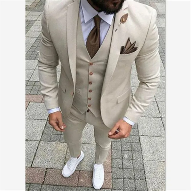 Beige Mens Suit Prom Tuxedo Slim Fit 