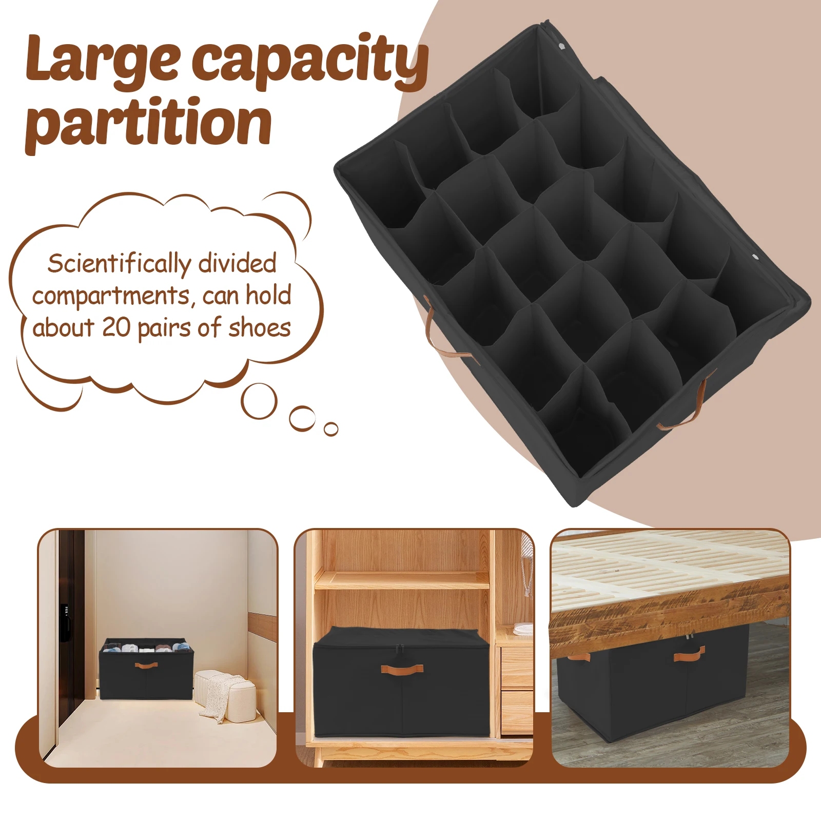 20 Grids Shoe Storage Box Nonwoven Foldable Shoe Organizer with Clear Cover & Handles Large Capacity Foldable Shoes Box for Home