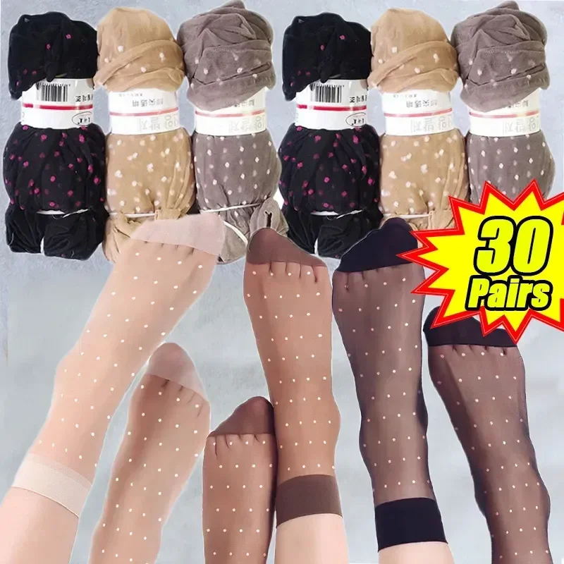 

Skin Nylon Dot Summer Color Short Women Crystal Ankle Thin Ladies Socks Silk Fashion Transparent 10/30pairs/lot Sock