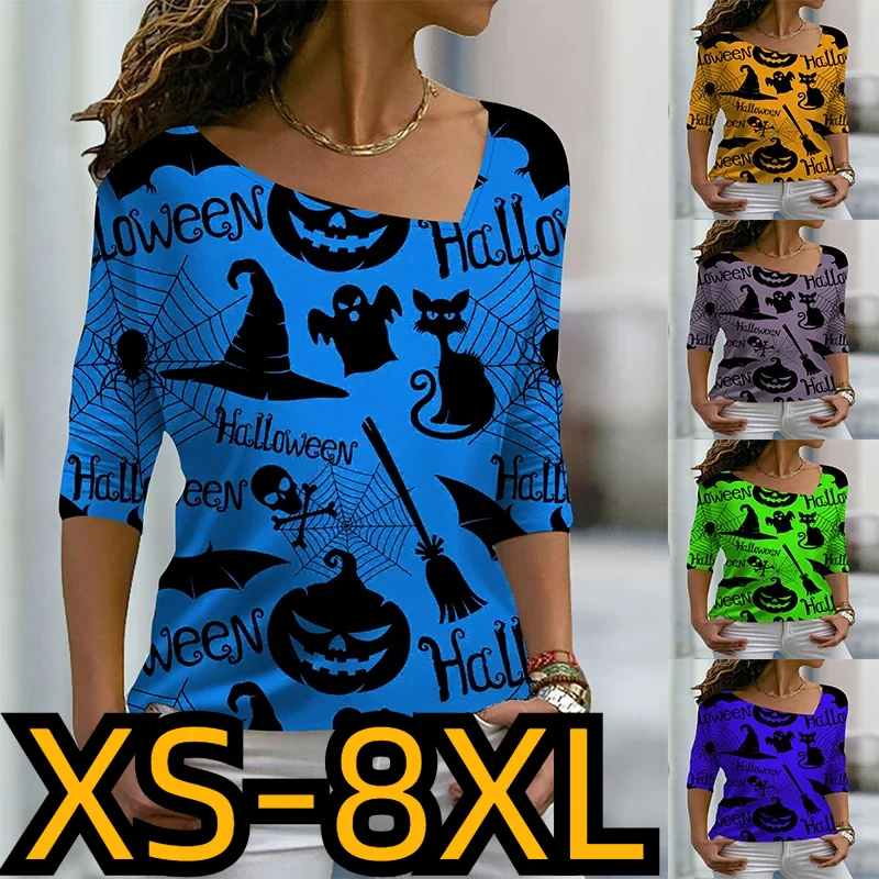 

Autumn 3D Printed Long Sleeve Winter Women's Hallowmas Top Pumpkin Printing T-shirt V-neck Slim Clothes Fashion Casual Pullov