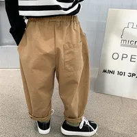 deer jonmi 2024 Spring Children Casual Haren Pants Solid Color Korean Style Baby Boys Cotton Loose Trousers 3