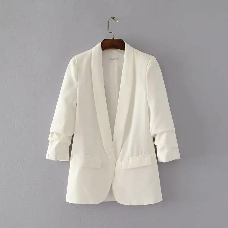T MODA 2022 Summer Autumn Elegant Women Workwear Pink Blazer Three Quarter Sleeve Regular Fit Minimalist Office Lady Blazer