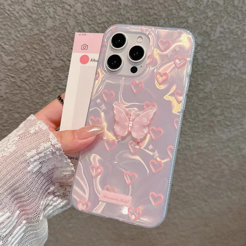 Romantic Heart Butterfly Lustre Lining Hard Phone Case
