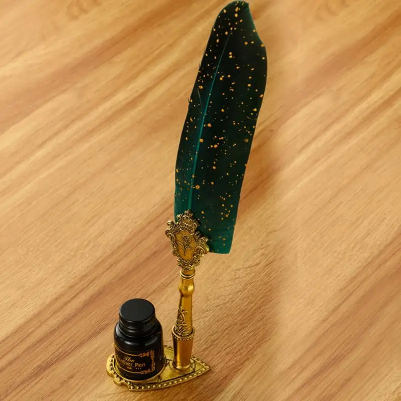 Feather Pen And Ink Set Antique Feather Pen For Writing Quill Pen Set Includes Feather Dip Pen Ink Replacement Nibs Spoon Wax