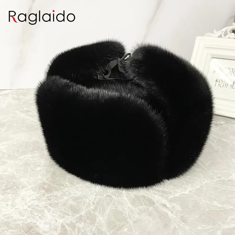Ushanka Hat Man Luxury Winter Hat Full Pelt Real Mink Fur Bomber