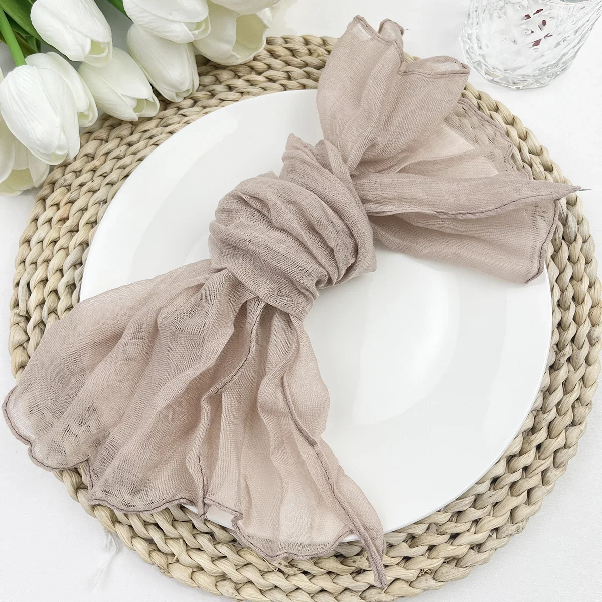 100PCS Wholesale Cheesecloth Napkin Gauze Table Placemats Party Christmas Wedding Decoration Baby Shower Dinner Retro Napkins