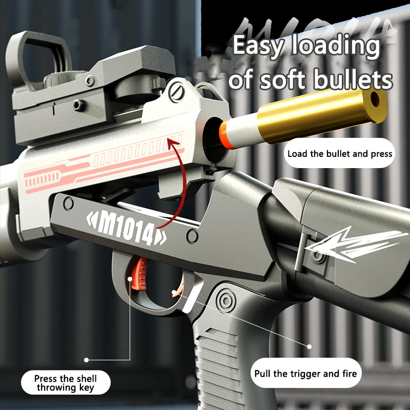 M1014 Toy Gun Soft Bullet for Children, Manual Shell Throwing with Red Dot Sight