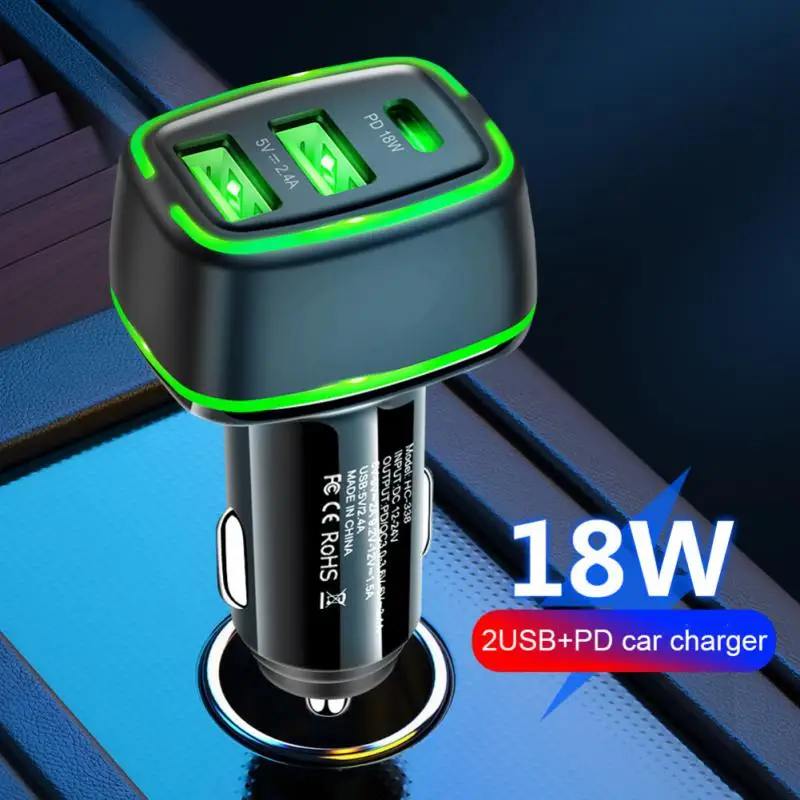 

Автомобильное зарядное устройство QC3.0 + PD18W, устройство для быстрой зарядки с тремя прикуривателями типа c, для IPhone, Samsung, HUAWEI