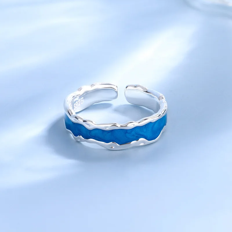 

925 Sterling Silver Blue Enamel Adjustable Rings For Women Wedding Luxury Quality Jewelry Free Shipping Everything Jewellery