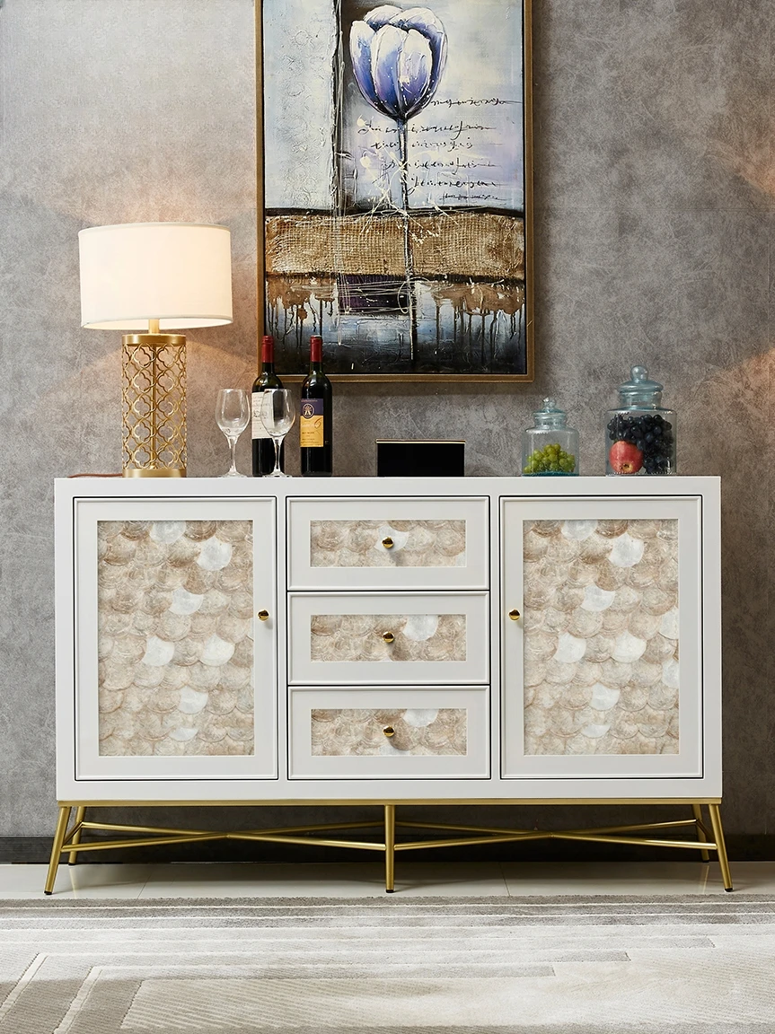 

Customized American style light luxury entry-level partition, foyer cabinet with white decorative shell, partition, dining