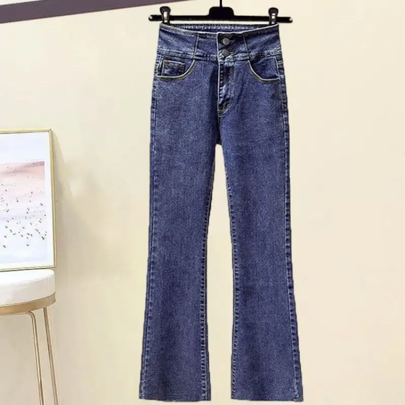 Spring Autumn Suit Women's 2023 New Loose Versatile Hooded Sweater High Waist Micro Ragged Jeans Age Reducing Two Piece Set
