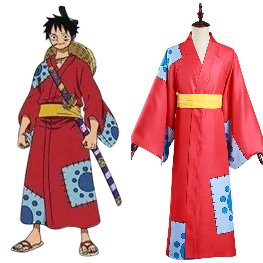 

Anime ONE PIECE D. Luffy Cosplay Costume Kimono Outfits Halloween Carnival Suit