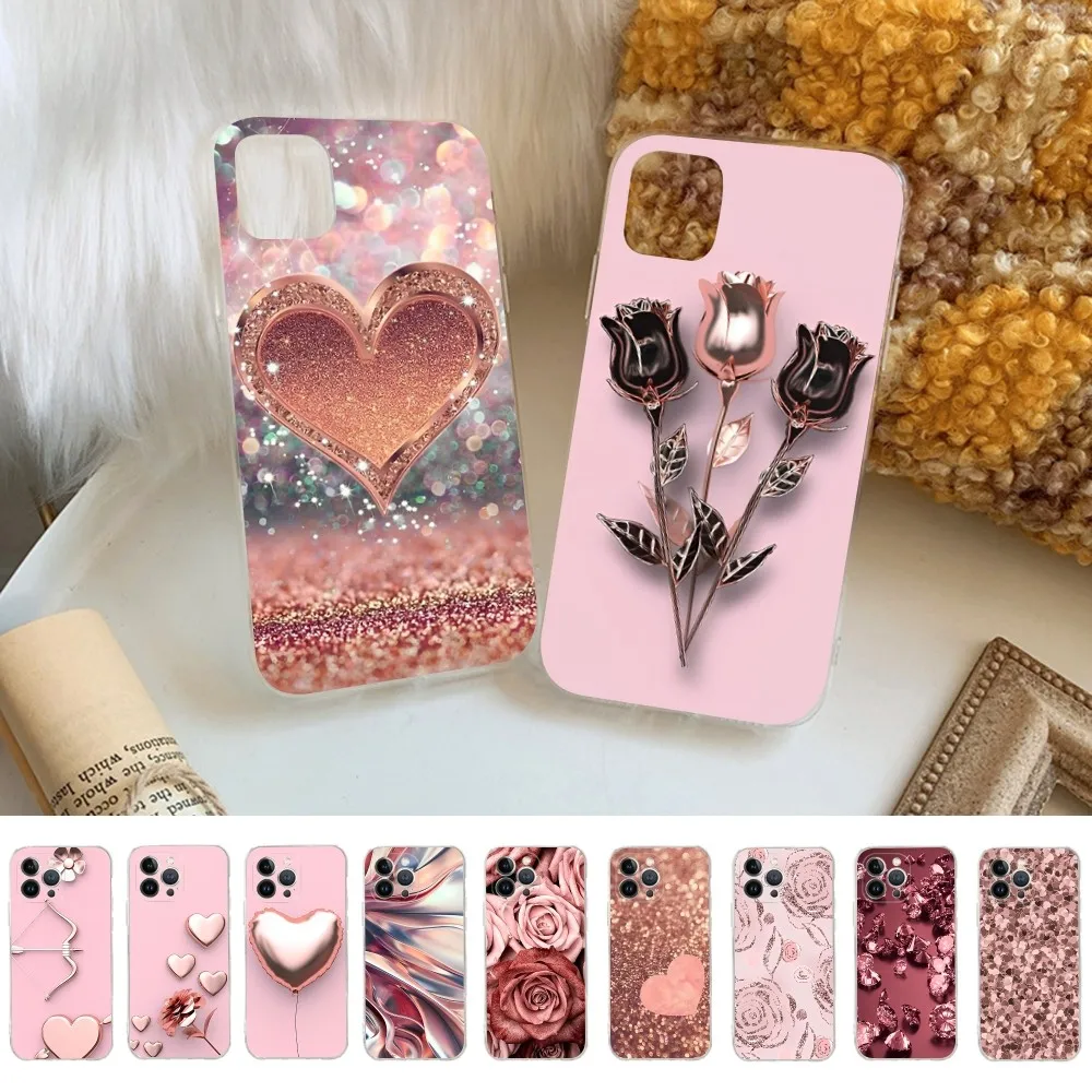 Custodia Per Telefono Love Rose Gold Style Per Iphone 14 13 12 Mini 11 Pro Xs Max X Xr Se 6 7 8 Plus Custodia Morbida In Silicone