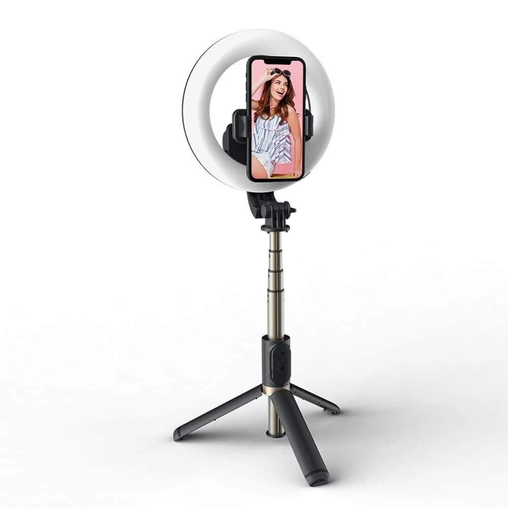 LISCN Wireless Remote Selfie Stick with Tripod Stand Phone Holder Portable Unplugged Dimmable LED Ring Light for Live Stream