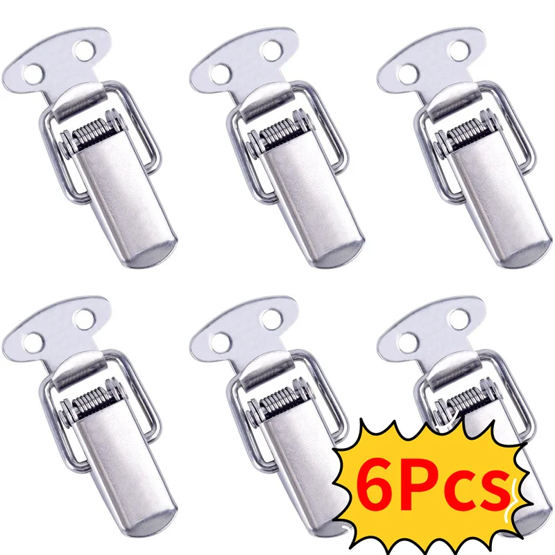 Description Picture 4 of item6 Set Stainless Steel Tension Lock Cap Lock Cabinet Boxes Spring Loaded Latch Catch Toggle Hasp Sliding Tool Part High Quality