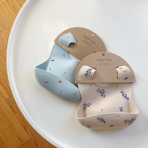 부드러운 실리콘 방수 아기 턱받이, 인스타그램 스타일, 귀여운 패턴 인쇄, 아기 수유 용품, 어린이 소녀 소년 유아 조절식 턱받이 2