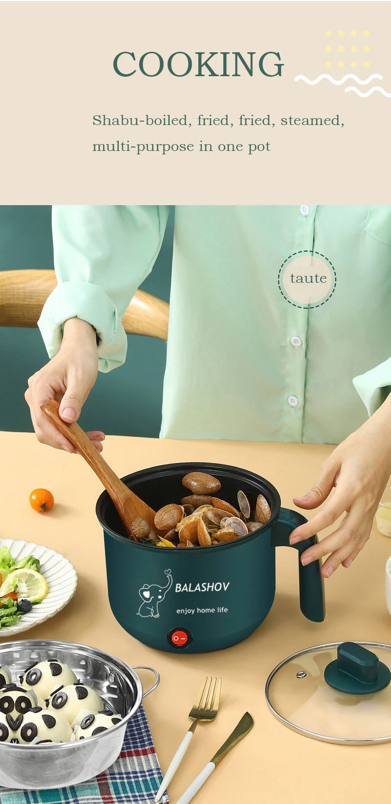1.8L Electric Multicooker Non-Stick Single/Double Layer Pots Home Dormitory Multi-function Cooking Machine
