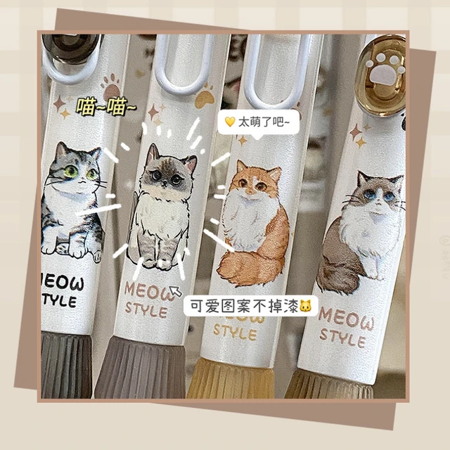 4Pcs/set kawaii Pet cat Gel Pens 0.5Mm Black Ink Quick-Dry Ballpoint Writing Pens Kawaii Stationery School Office Supplies 4