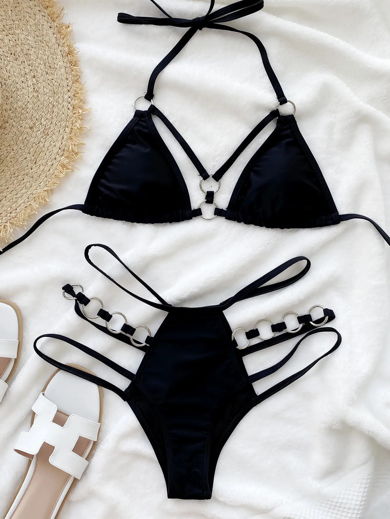 2PCS Swimsuit Bikini Women Summer Beach Wear Suit Female Solid color Split Sets New Ladies Swimming Suit