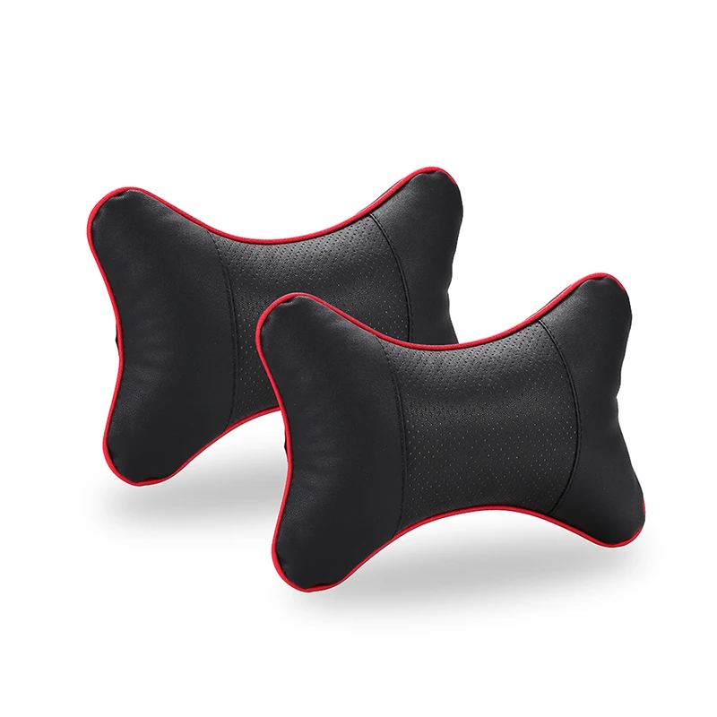 2pcs Car Neck Pillow Doublesided Pu Leather Perforating Design Hole