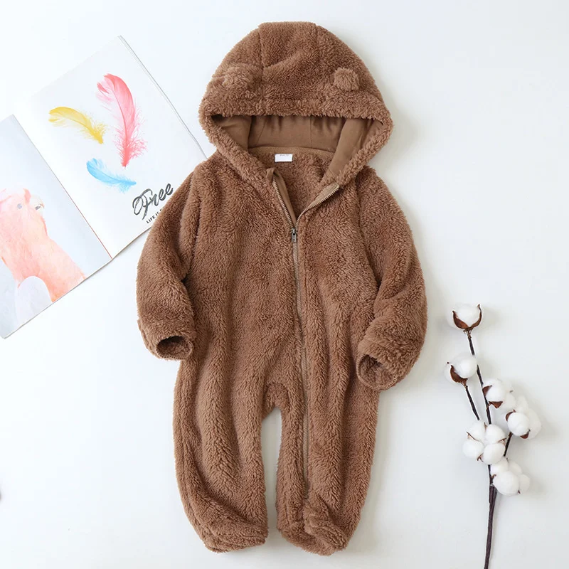 New born Baby Romper Winter Costume Boys Clothes Fleece Warm Baby Girls Clothing Overall Jumpsuit hooded infant jacket mantle