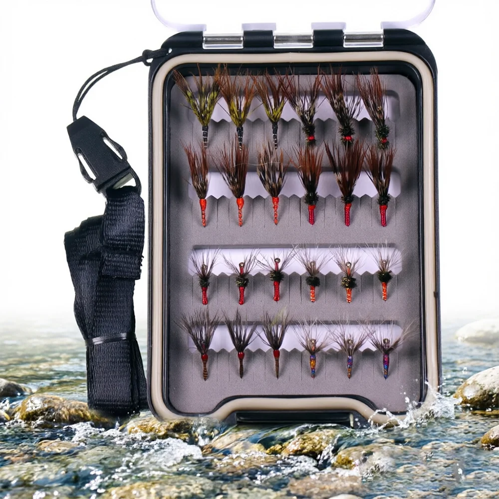 24pcs Fly Fishing Flies Kit with Waterproof Fly Box 1 24pcs Fly Fishing Flies Kit with Waterproof Fly Box 1