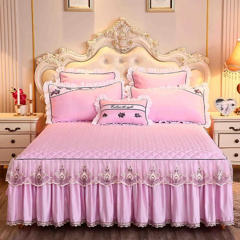 Lace Bed Sheet Sets Home Cute Bed Sheets Queen/King Size Bedspread Cotton Warm Cushion Bed Skirt 1/3 Pcs Bed Sheets 3