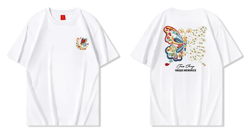 Männer T-Shirt Schmetterling Stickerei Baumwolle Kurzarm Oversize T-Shirts Strick Sukajan Tops Anime Kleidung Z1A1 – Detail 2