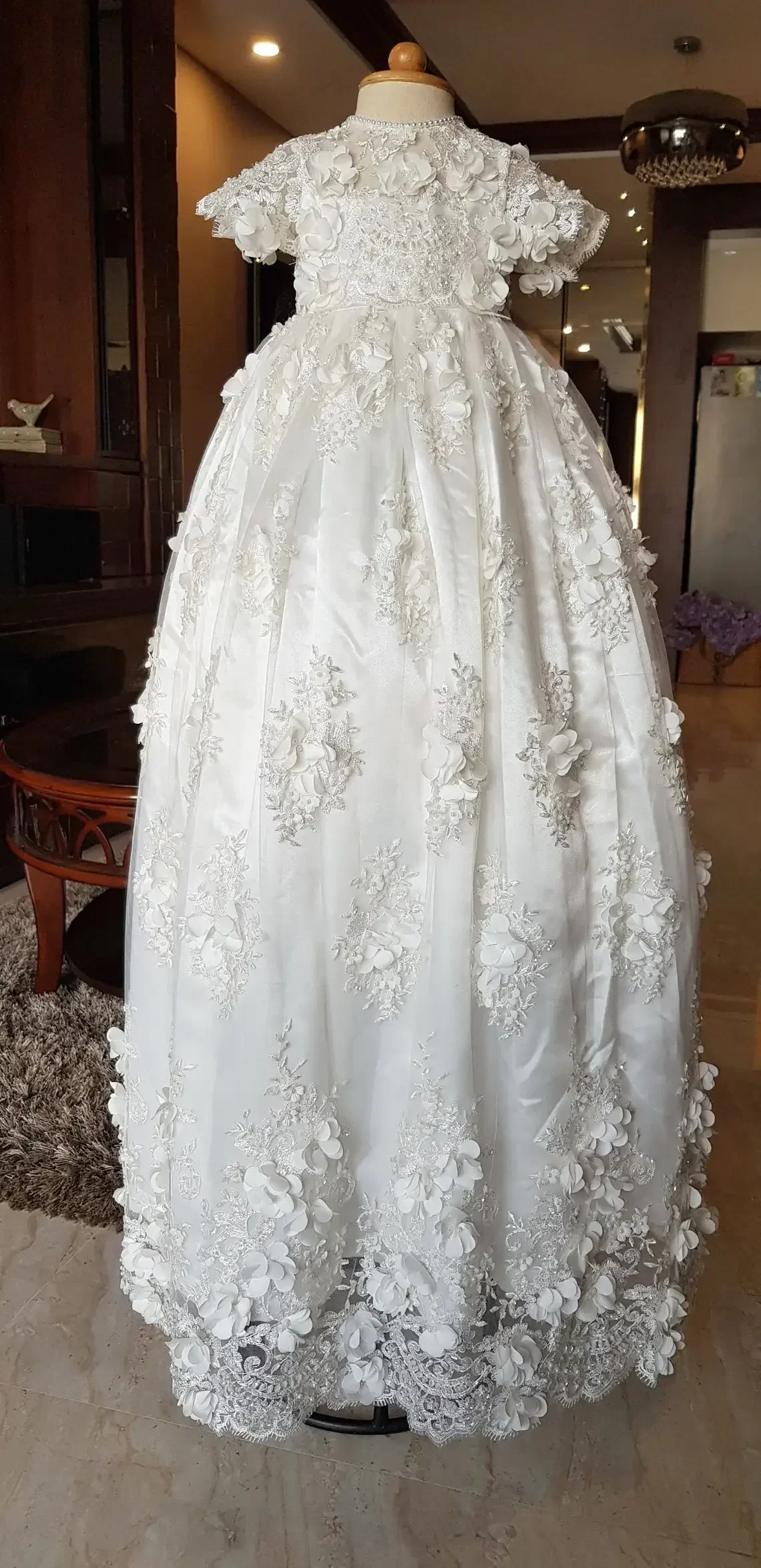 Customized Baptism Dress Baby Girls Robe Lace Christening Gown With Bonnet Off White Ivory Custom Made 3 6 9 12 15 18 24 month