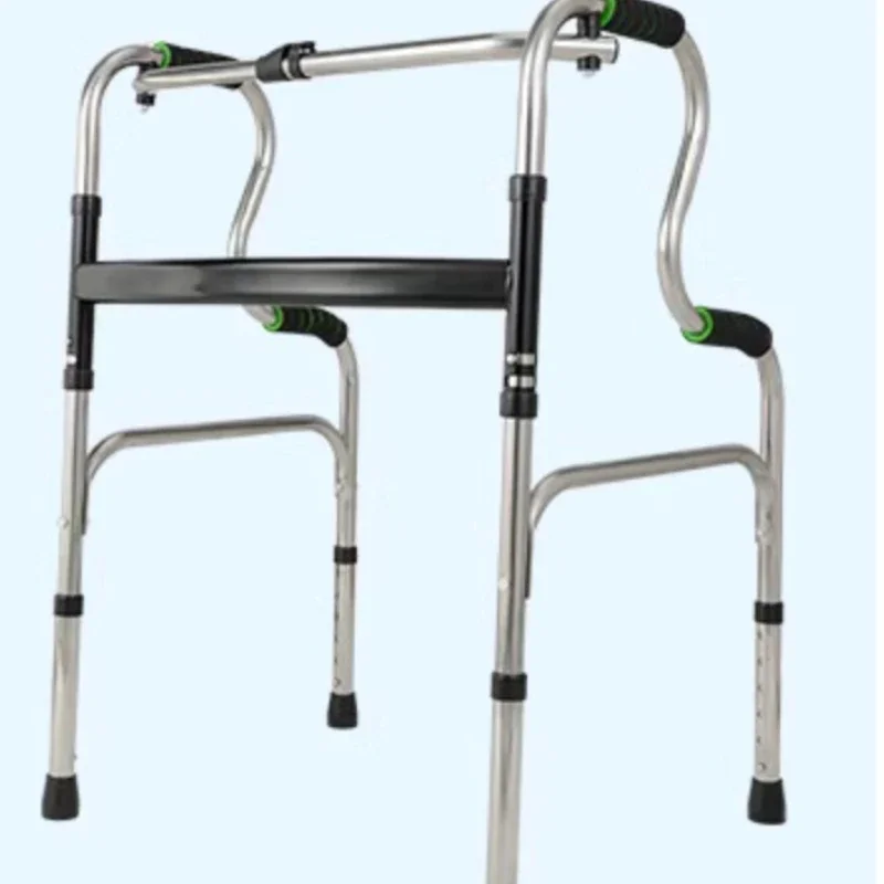 Stainless Steel Walking Crutches-4-Legged, Non-Slip Folding Cane Stool, Portable Light Wheelchair Walkers for Elderly