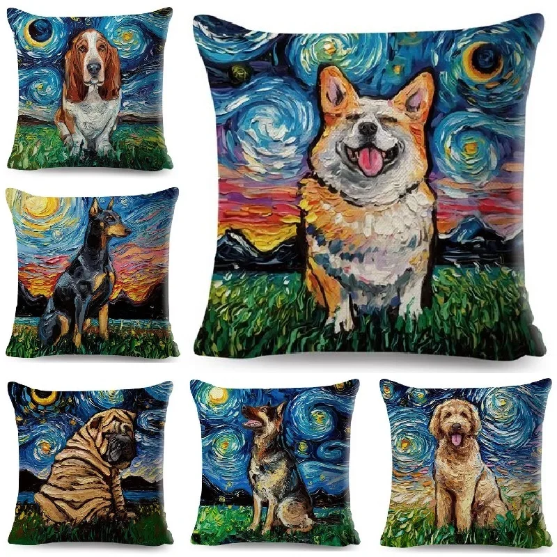 

Cushion Cover Bulldog Doberman Greyhound Dachshund Pet Dog Painting Sofa Decorative Throw Pillows Home Decoration Pillowcase