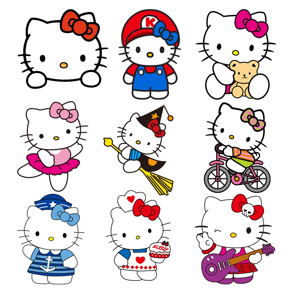 

Free Shipping Hello Kitty Cute Anime Heat Thermal Transfer Stickers thermoadhesive Iron On patches For Children's Clothing DIY