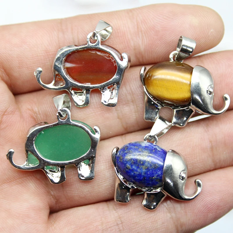 10pcs Natural Crystal Stone Pendants Necklaces Elephant Animal Reiki Jewelry for Women Girls Lovely Small Pendant Diy earrings 2