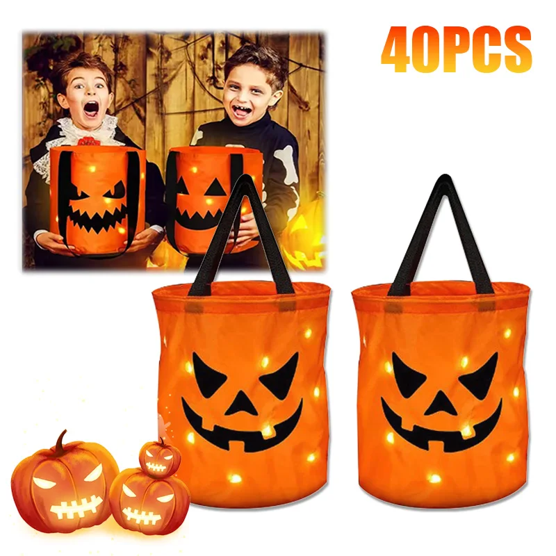 LED Halloween Decorative Basket Light Tote Bag Children's Halloween Gift Trick or Treat Candy Bucket Bag halloween decorative bags