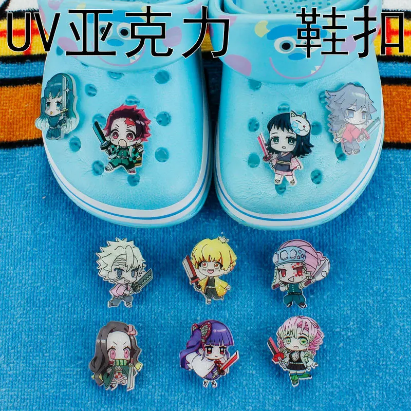 

Single Sale 1pcs Japanese Anime Demon Slayer Sneakers Accessories Acrylic Shoe Buckle Slippers Decoration Kids X-mas Party Gift