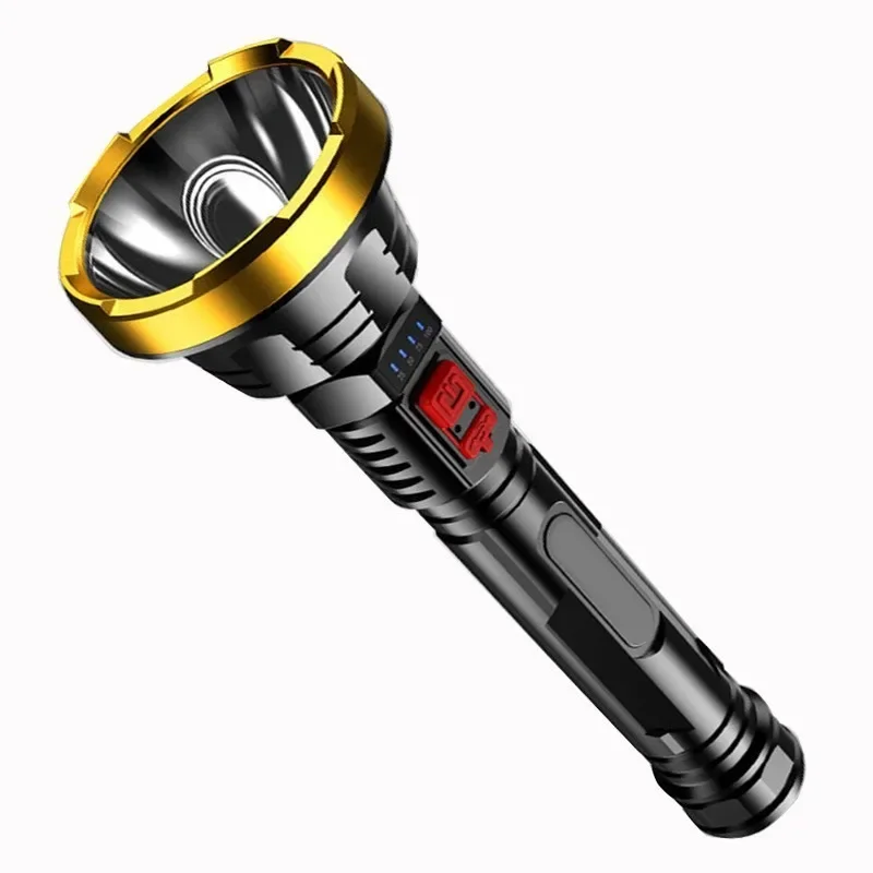 대형 반사경 LED 손전등: 초고휘도 장거리, USB 충전식 휴대용, 하이킹 캠핑 가정 순찰에 이상적