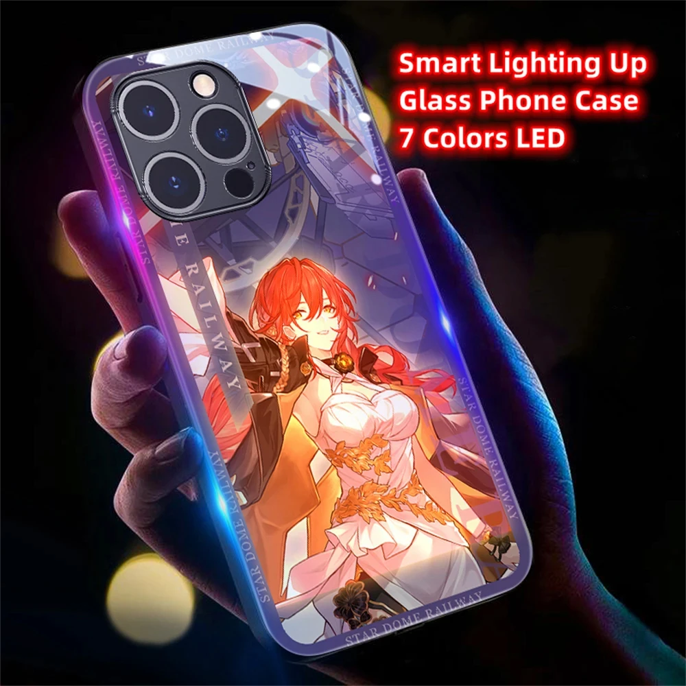 2024 Honkai Design Sound Control LED Flash Case Luminous Glass Cover For iPhone 15 14 13 12 11 Pro Max XR XS Plus 6 7 8 SE2020